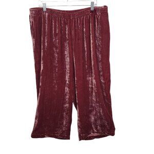 Soft Surroundings 2X Pants Velvet Wide Leg Silk Blend Flowy Athleisure Burgundy